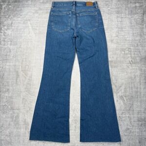 American Eagle Flare Jeans Womens 00 Blue High Rise Raw Hem Boho Wide Leg Denim